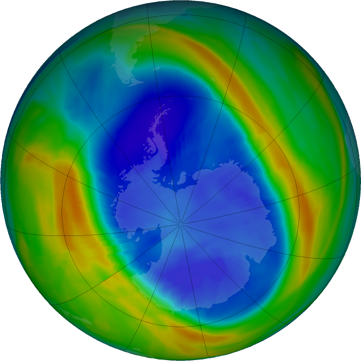 Antarctic ozone map for 02 September 2016